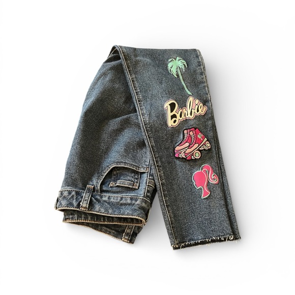 Barbie Denim - Barbie Graphic girls blue jeans size 14 patches frayed ankle